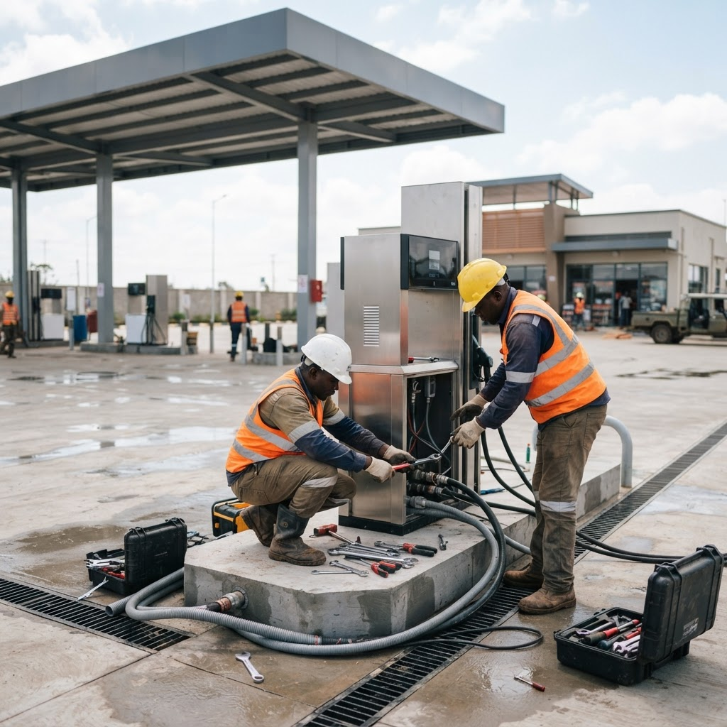Forecourt installation with dispensing systems